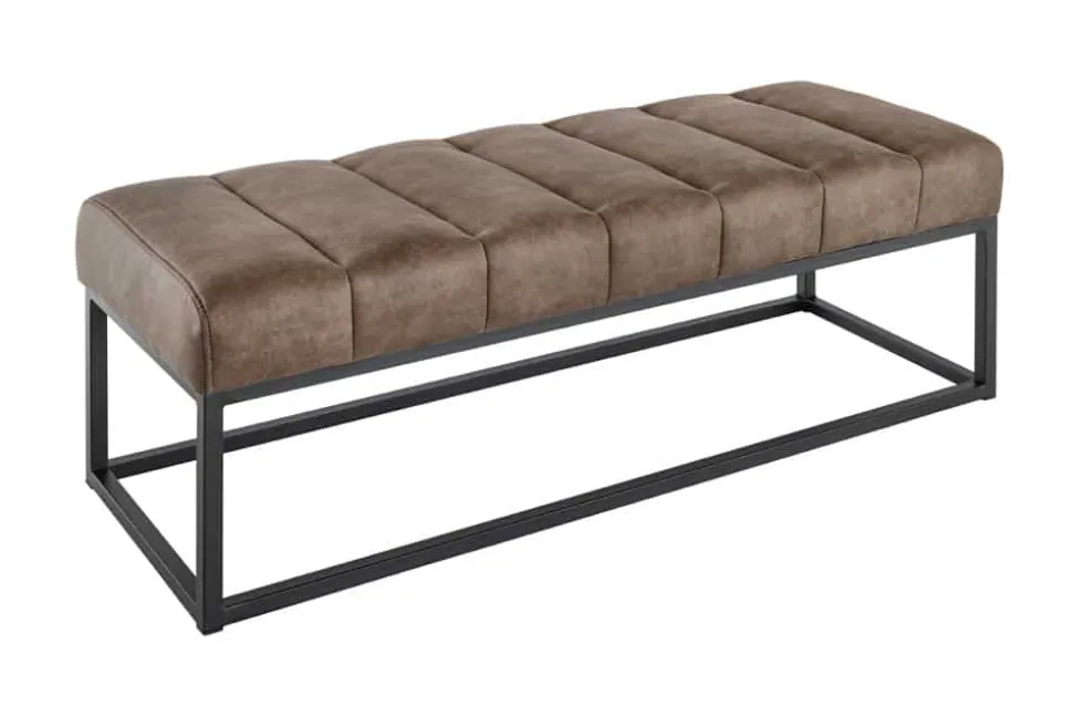 Design Sitzbank PETIT BEAUTÉ 110cm vintage taupe Microfaser schwarzes Metallgestell