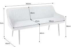 Design Sitzbank TURIN 160cm silbergrau Samt schwarz Metall Armlehne