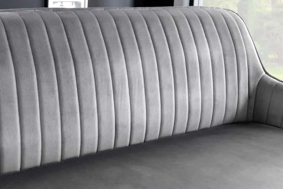 Design Sitzbank TURIN 160cm silbergrau Samt schwarz Metall Armlehne