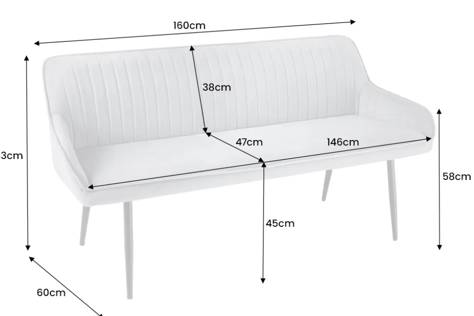Design Sitzbank TURIN 160cm braun schwarz Metallbeine mit Armlehne