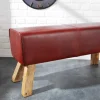 Design Sitzbank TURNBOCK 100cm coffee Echtleder Mangoholz Retro Sitzhocker