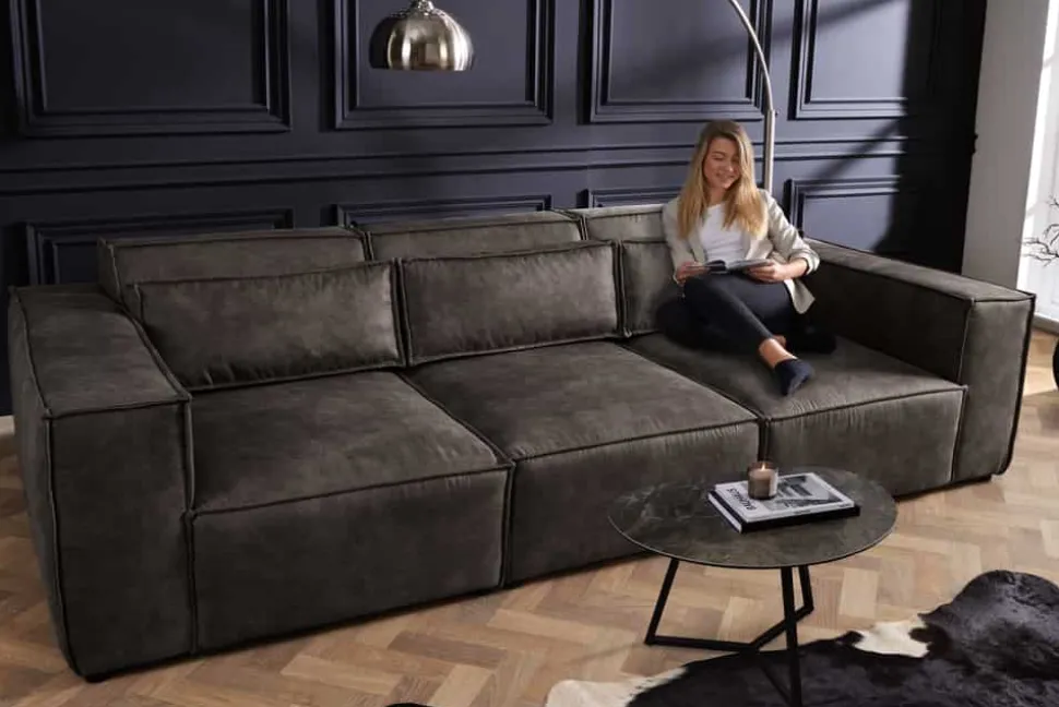 Design 3-Sitzer Sofa BOSSA NOVA 260cm antik dunkelgrau Microfaser Couch Wohnzimmer
