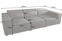 Design 3-Sitzer Sofa BOSSA NOVA 260cm antik dunkelgrau Microfaser Couch Wohnzimmer