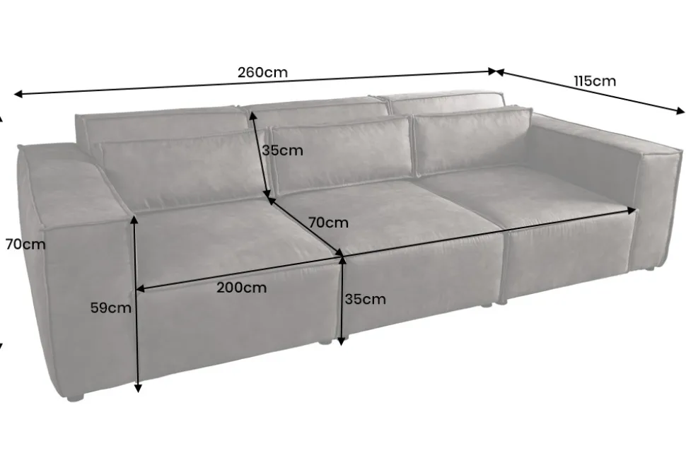 Design 3-Sitzer Sofa BOSSA NOVA 260cm antik dunkelgrau Microfaser Couch Wohnzimmer