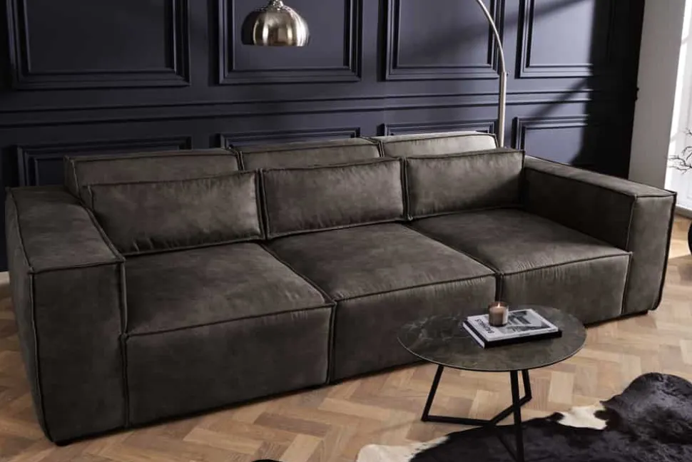 Design 3-Sitzer Sofa BOSSA NOVA 260cm antik dunkelgrau Microfaser Couch Wohnzimmer