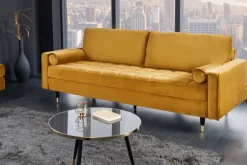 Design 3-Sitzer Sofa COZY VELVET 220cm senfgelb Samt Federkern