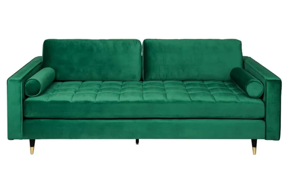 Design 3-Sitzer Sofa COZY VELVET 220cm smaragdgrün Samt Federkern Lounge