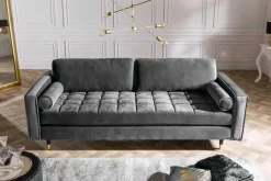 Design 3-Sitzer Sofa COZY VELVET 220cm grau Samt Federkern Lounge