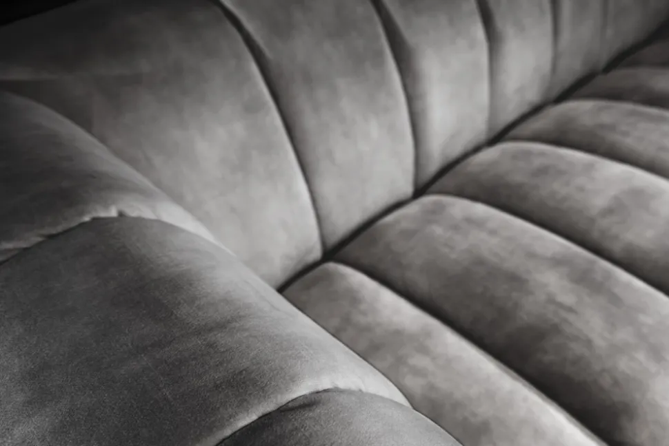 Design 3-Sitzer Sofa NOBLESSE 225cm grau Samt Federkern schwarze Metallfüße