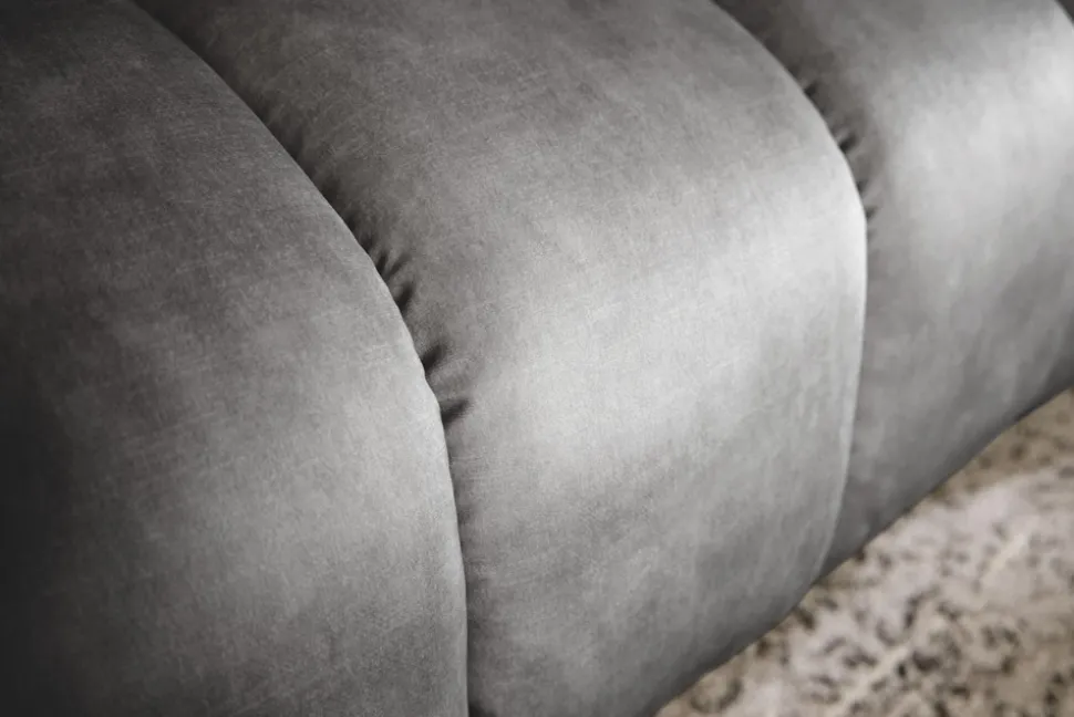 Design 3-Sitzer Sofa NOBLESSE 225cm grau Samt Federkern schwarze Metallfüße