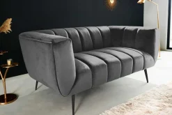 Design 2-Sitzer Sofa NOBLESSE 165cm grau Samt schwarze Metallfüße Federkern