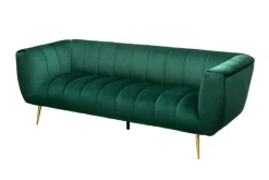 Design 3-Sitzer Sofa NOBLESSE 225cm smaragdgrün Samt Federkern goldene Metallfüße