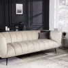 Design 3-Sitzer Sofa NOBLESSE 225cm champagner beige Samt 3-Sitzer Federkern schwarze Metallfüße
