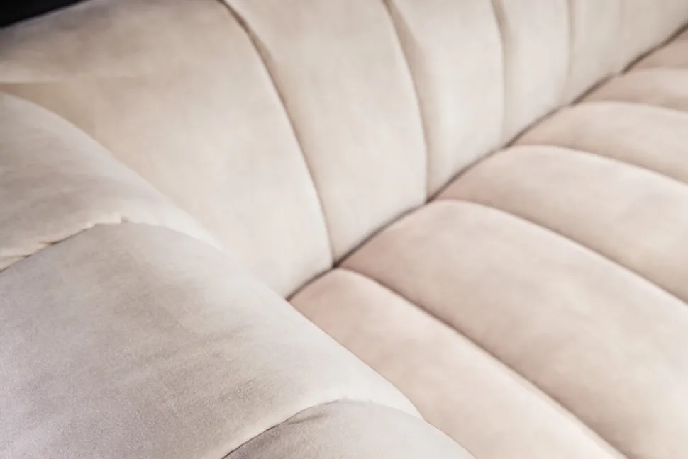 Design 3-Sitzer Sofa NOBLESSE 225cm champagner beige Samt 3-Sitzer Federkern schwarze Metallfüße