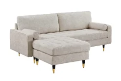 Design Sofa COZY VELVET 220cm beige Chenille Federkern 3-Sitzer mit goldener Kappe