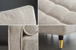 Design Sofa COZY VELVET 220cm beige Chenille Federkern 3-Sitzer mit goldener Kappe