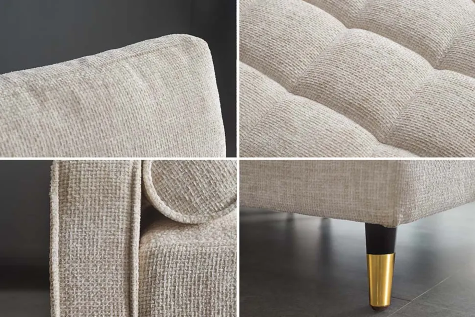 Design Sofa COZY VELVET 220cm beige Chenille Federkern 3-Sitzer mit goldener Kappe