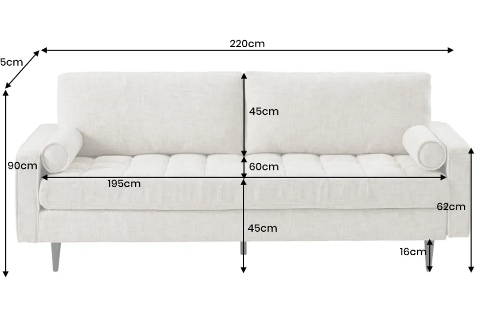 Design Sofa COZY VELVET 220cm beige Chenille Federkern 3-Sitzer mit goldener Kappe