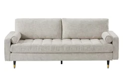 Design Sofa COZY VELVET 220cm beige Chenille Federkern 3-Sitzer mit goldener Kappe