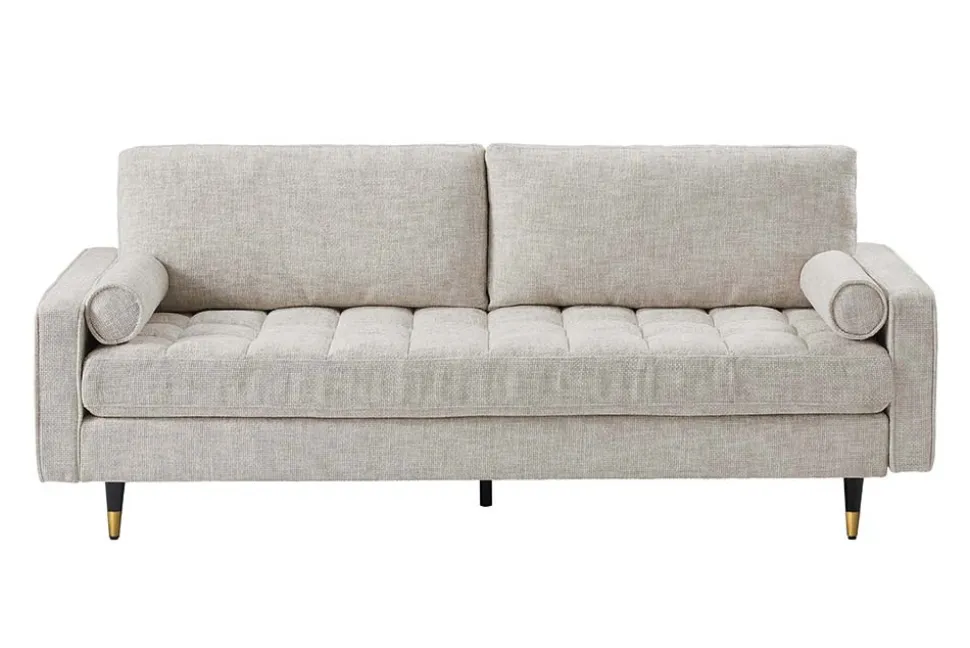 Design Sofa COZY VELVET 220cm beige Chenille Federkern 3-Sitzer mit goldener Kappe