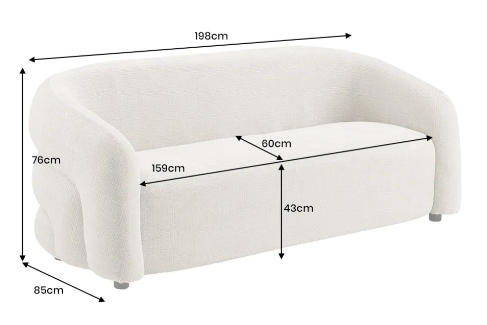 Design Sofa VOGUE 200cm beige Chenille Cremona 3-Sitzer Couch mit Nosagfederung