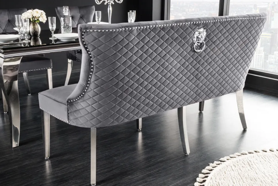 Design Sofabank CASTLE DELUXE 165cm grau Samt Löwenkopf Chesterfield Barock
