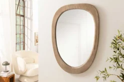 Design Spiegel ORGANIC 105cm natur beige Pinienholz abgerundeter Rahmen Wandspiegel