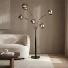 Design Stehlampe LIQUID DIAMOND 200cm schwarz smoke grau fünf Glasschirme mit Marmorfuß