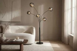 Design Stehlampe LIQUID DIAMOND 200cm schwarz smoke grau fünf Glasschirme mit Marmorfuß