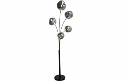Design Stehlampe LIQUID DIAMOND 200cm schwarz smoke grau fünf Glasschirme mit Marmorfuß