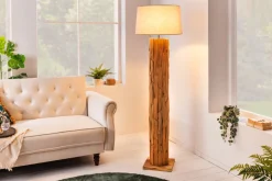 Design Stehlampe ROOTS 160cm Treibholz Leinenschirm grau handmade
