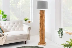 Design Stehlampe ROOTS 160cm Treibholz Leinenschirm grau handmade