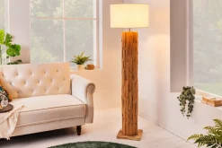 Design Stehlampe ROOTS 160cm Treibholz Leinenschirm beige handmade