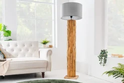 Design Stehlampe ROOTS 160cm Treibholz Leinenschirm grau handmade