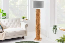 Design Stehlampe ROOTS 160cm Treibholz Leinenschirm grau handmade