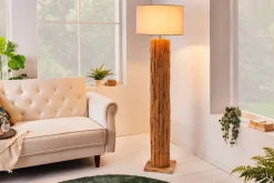Design Stehlampe ROOTS 160cm Treibholz Leinenschirm grau handmade