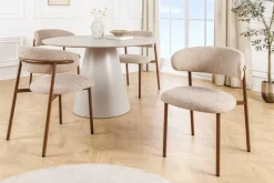 Design Stuhl BELFORT taupe beige Strukturstoff Metallgestell Walnuss