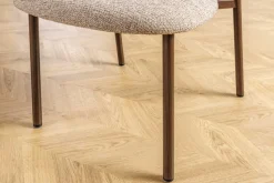 Design Stuhl BELFORT taupe beige Strukturstoff Metallgestell Walnuss