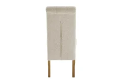 Design Stuhl CASA beige Bouclé Tweed Soft Massivholzbeine Zierknöpfe und Nackenrolle
