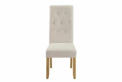 Design Stuhl CASA beige Strukturstoff Massivholzbeine mit Zierknöpfen und Nackenrolle