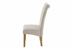 Design Stuhl CASA beige Strukturstoff Massivholzbeine mit Zierknöpfen und Nackenrolle