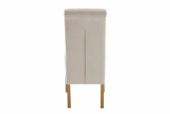 Design Stuhl CASA beige Strukturstoff Massivholzbeine mit Zierknöpfen und Nackenrolle