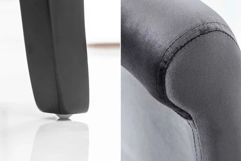 Design Stuhl CASA grau Samt mit Zierknöpfen Massivholzbeine