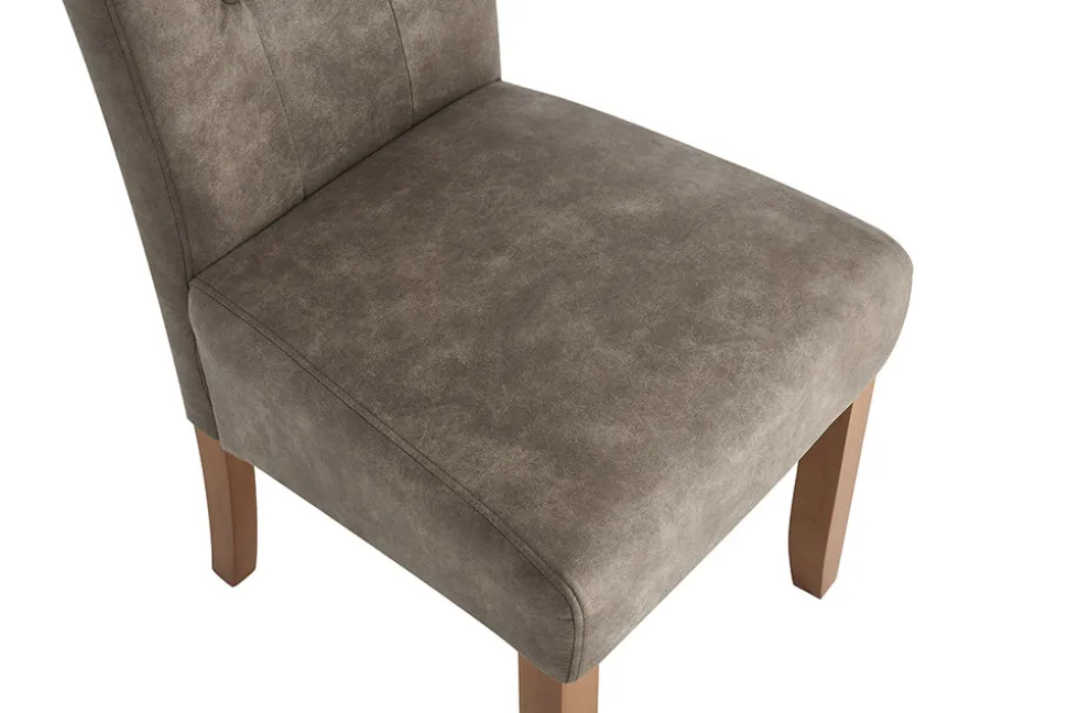 Design Stuhl CASA taupe Microfaser mit Zierknöpfen Massivholzbeine