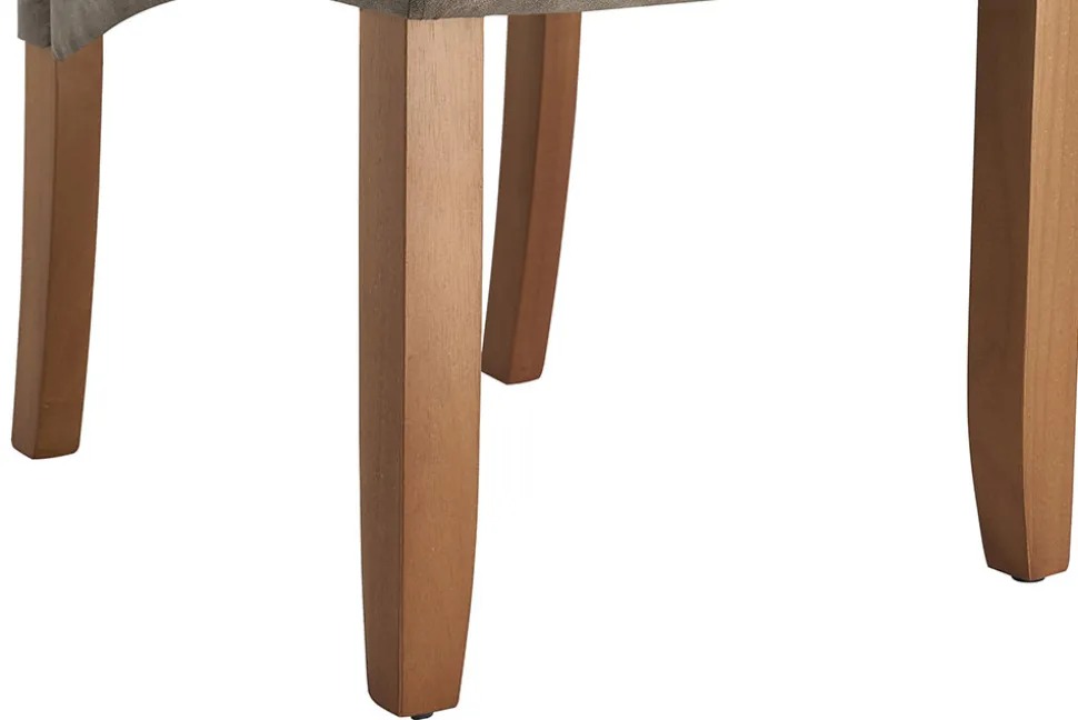 Design Stuhl CASA taupe Microfaser mit Zierknöpfen Massivholzbeine