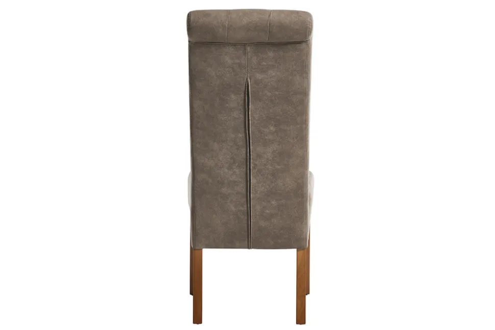 Design Stuhl CASA taupe Microfaser mit Zierknöpfen Massivholzbeine