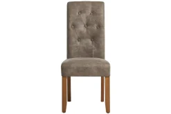 Design Stuhl CASA taupe Microfaser mit Zierknöpfen Massivholzbeine