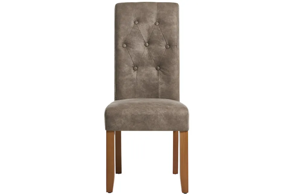 Design Stuhl CASA taupe Microfaser mit Zierknöpfen Massivholzbeine