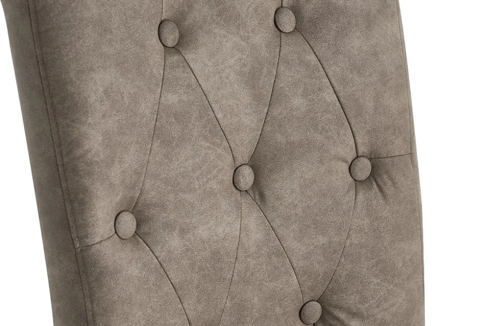 Design Stuhl CASA taupe Microfaser mit Zierknöpfen Massivholzbeine