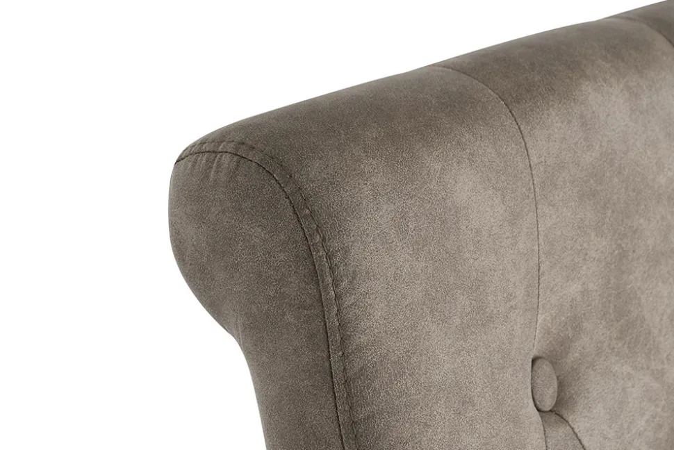 Design Stuhl CASA taupe Microfaser mit Zierknöpfen Massivholzbeine
